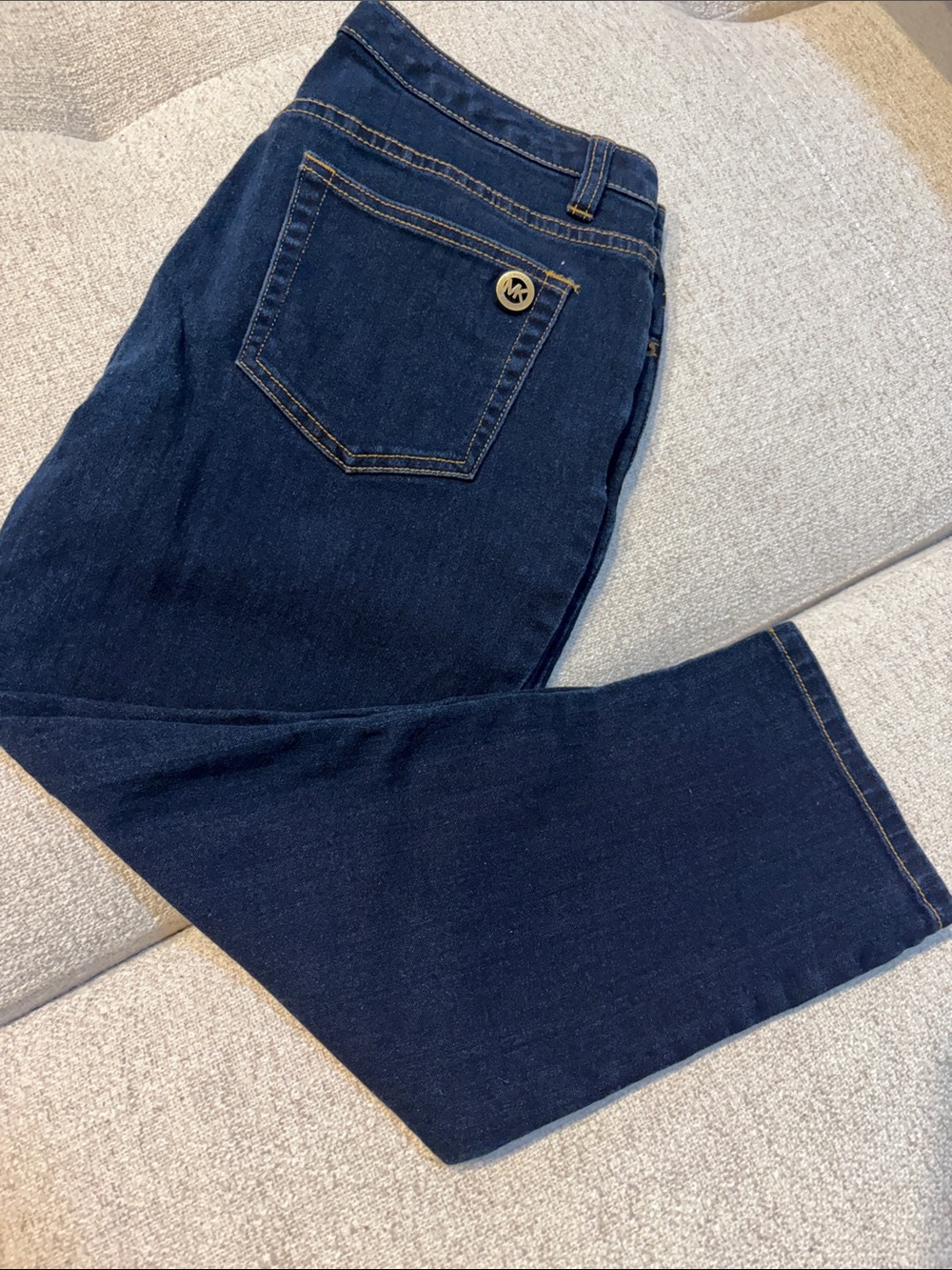 Michael Kors Dark Navy Ankle Jeans with MK Logo Button